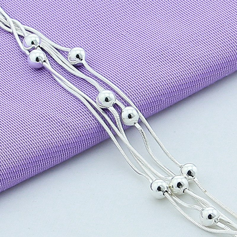 Silver Plated Korean Fashion Five Lines Snake Bone Beads Bracelet